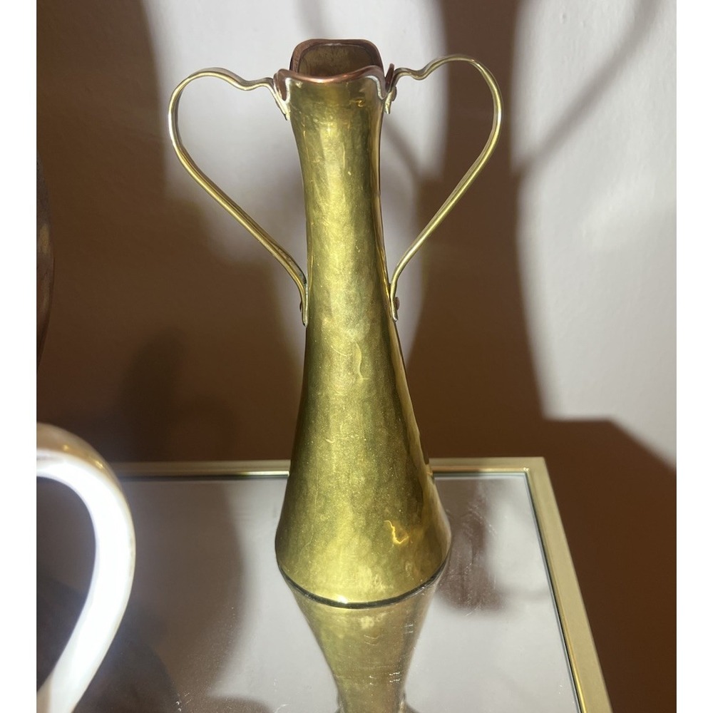 Vintage Russian Brass‎ Pitcher Vase Hammered Mid Century Modern Handmade